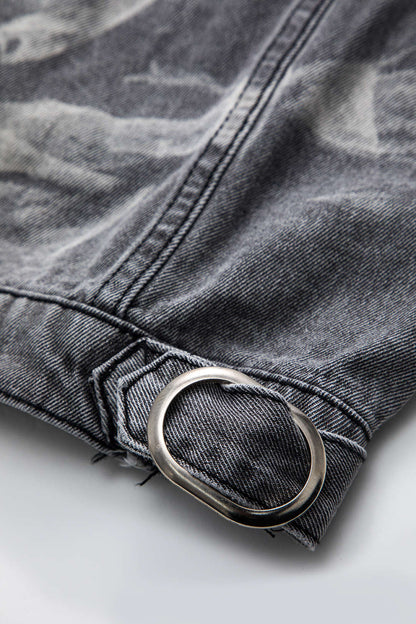 Graue Damen Denimweste Metallbesatz Edgy Style