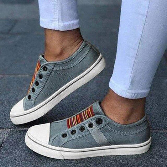 Damen Sneaker Gestreifte Canvas Schuhe Schwarz - Norvielle