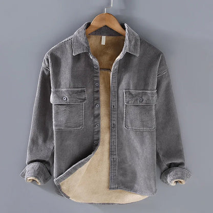 Herren Cordjacke Warm Grüne Steppjacke mit Knöpfen