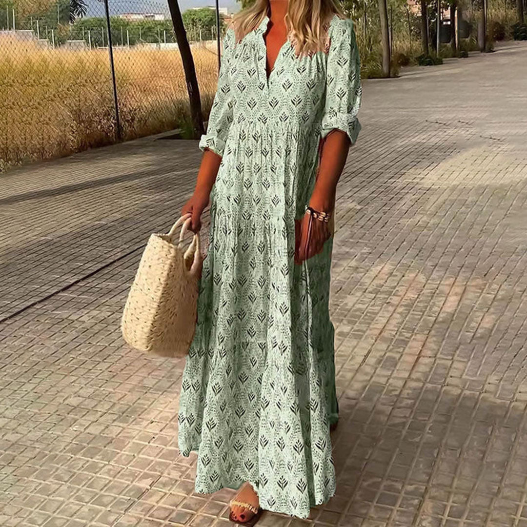 Damen Sommerkleid Langarm Boho Print