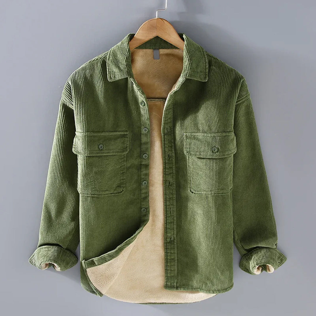 Herren Cordjacke Warm Grüne Steppjacke mit Knöpfen