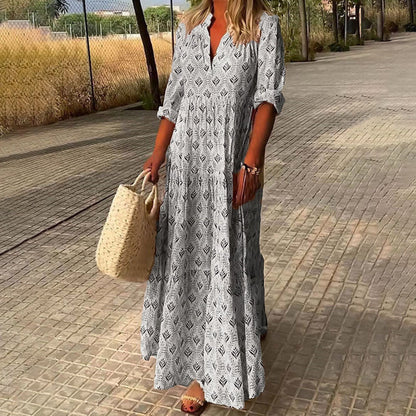Damen Sommerkleid Langarm Boho Print