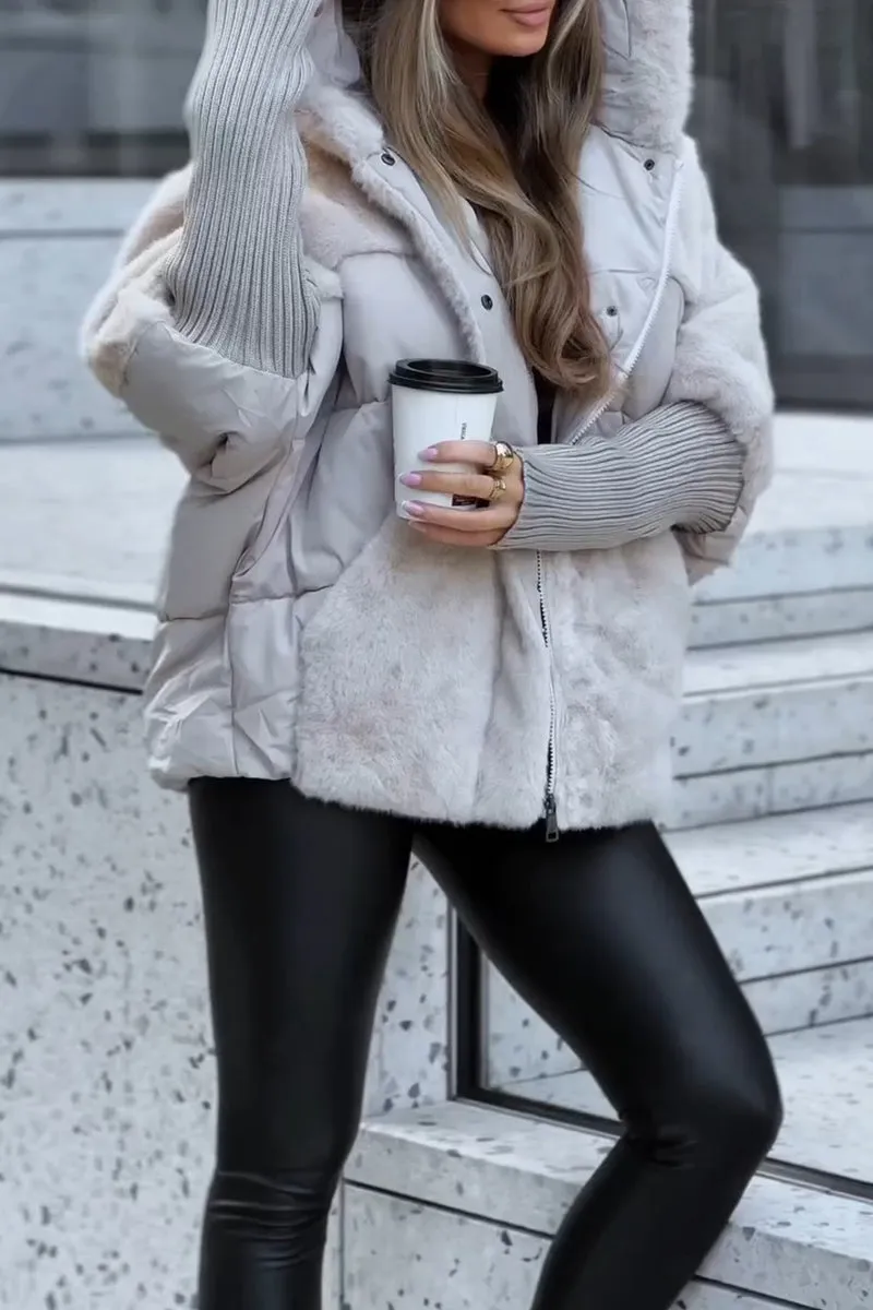 Damen Winterjacke Alvéra in Grau mit Kapuze