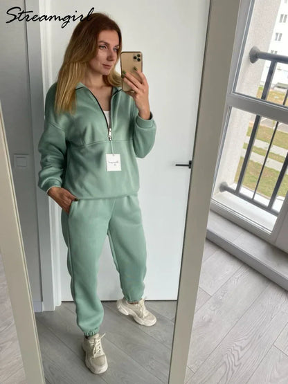 Damen Trainingsanzug Reißverschluss Jogginganzug Sportlich