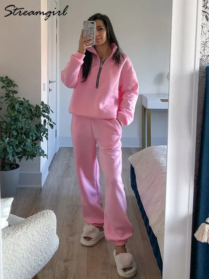 Damen Trainingsanzug Reißverschluss Jogginganzug Sportlich