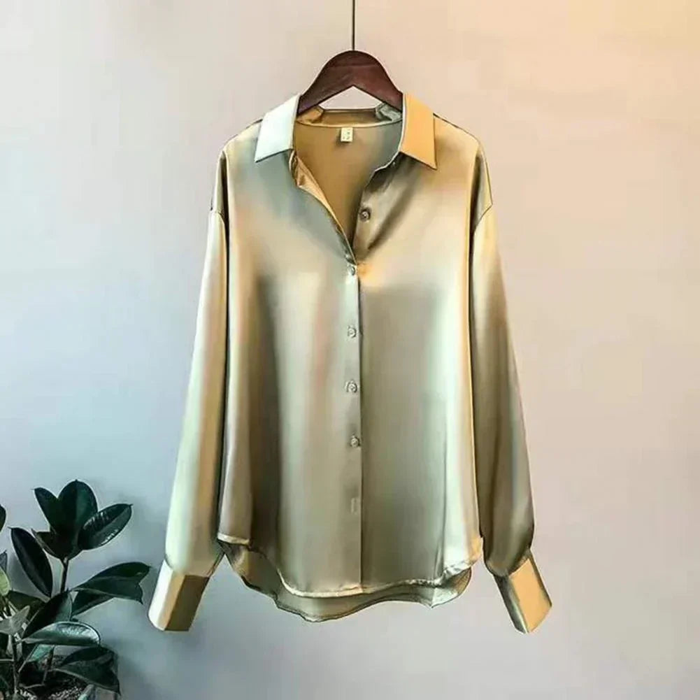 Damen Seidenbluse Elegante Knöpfe