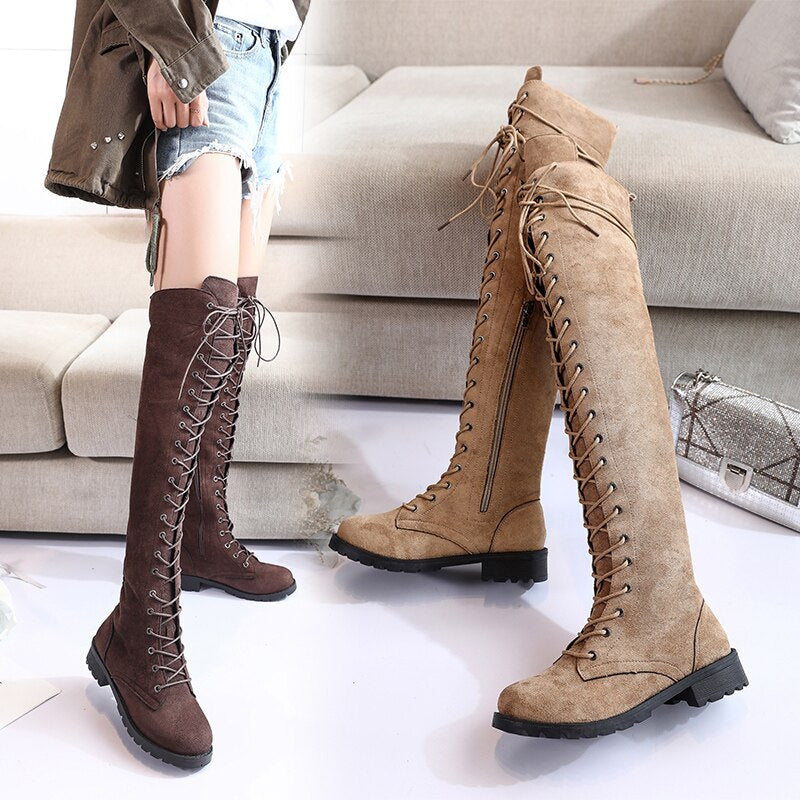 Damen Knie Stiefel Bequem