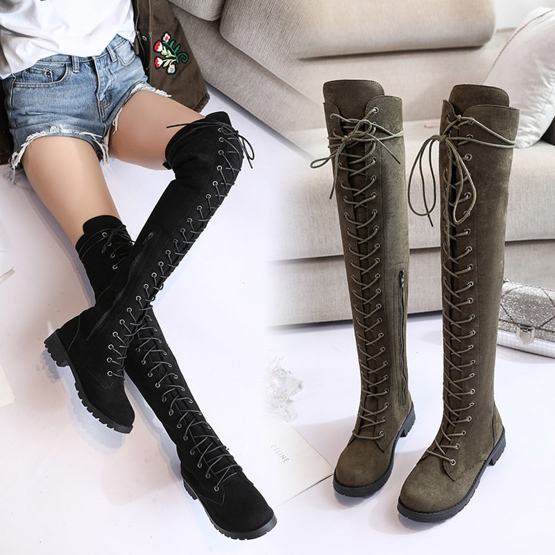 Damen Knie Stiefel Bequem