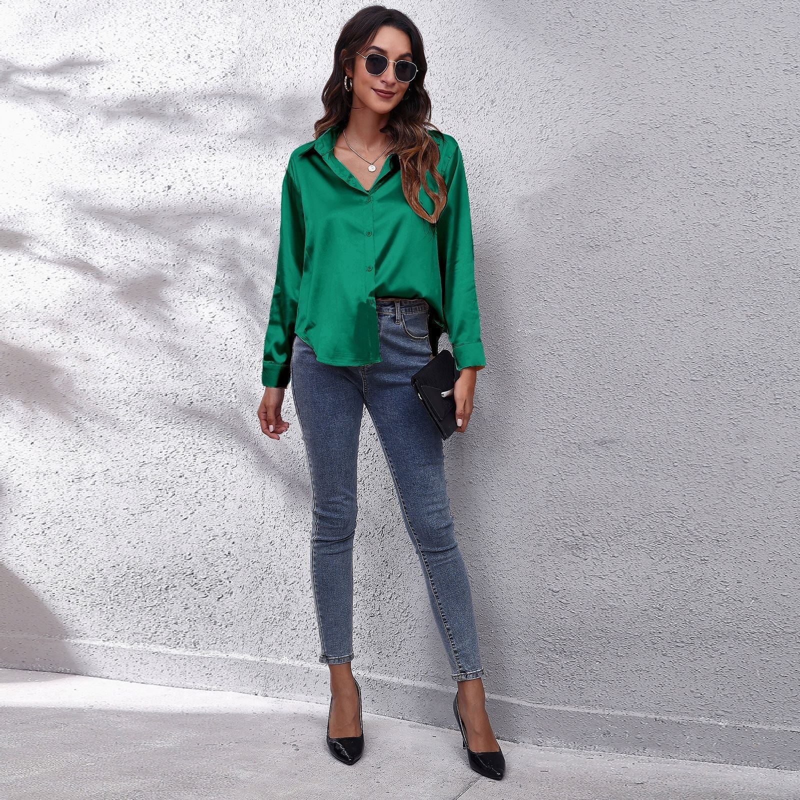 Solira Satinbluse Damen Grün
