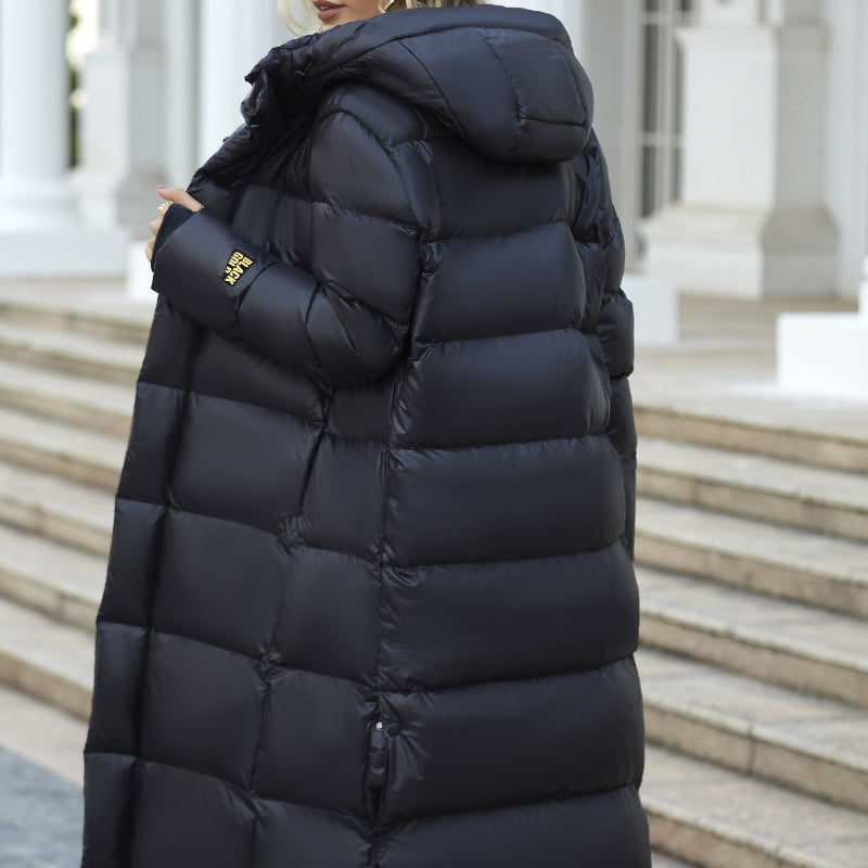 Damen Winterparka Lang Wattiert Mit Kapuze