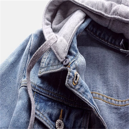 Damen Denimjacke Abnehmbare Kapuze Modern Blau