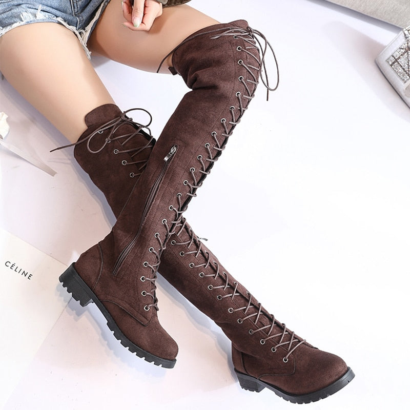 Damen Knie Stiefel Bequem Schwarz - Norvielle