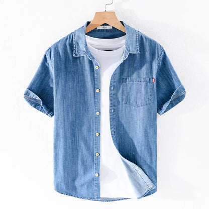 Herrenhemd Baumwolle Denim Blau Modern