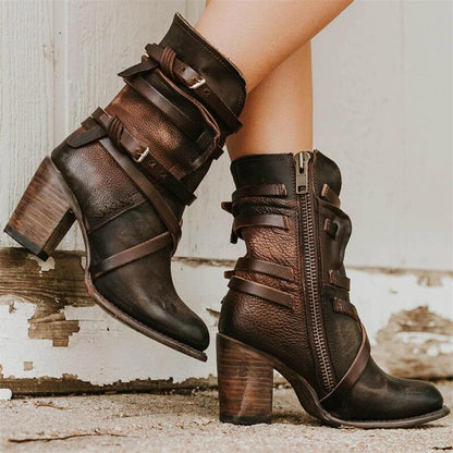 Damen Orthopädische Stiefeletten Leder Komfort Schwarz - Norvielle