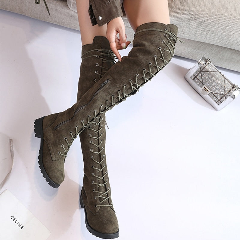 Damen Knie Stiefel Bequem