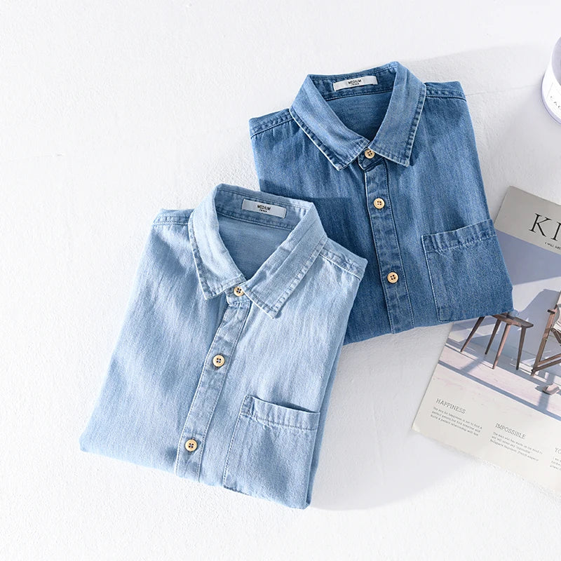 Herrenhemd Baumwolle Denim Blau Modern