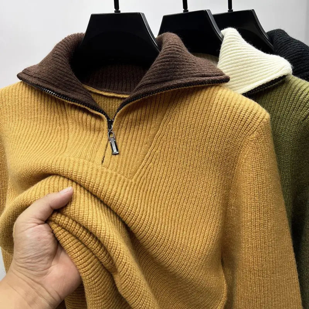 Lockere Strickjacke aus Wolle Rippenstrick Hochkragen Reißverschluss