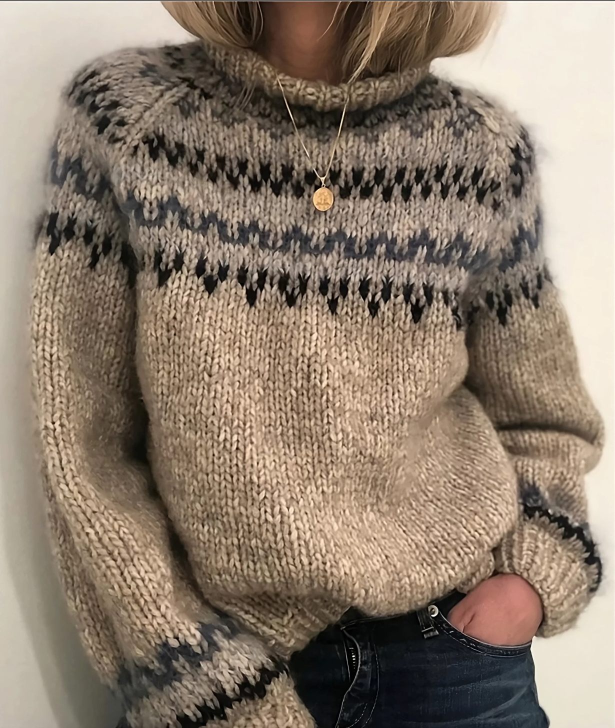 Damen Rollkragenpullover Isländische Wolle Kuschelig