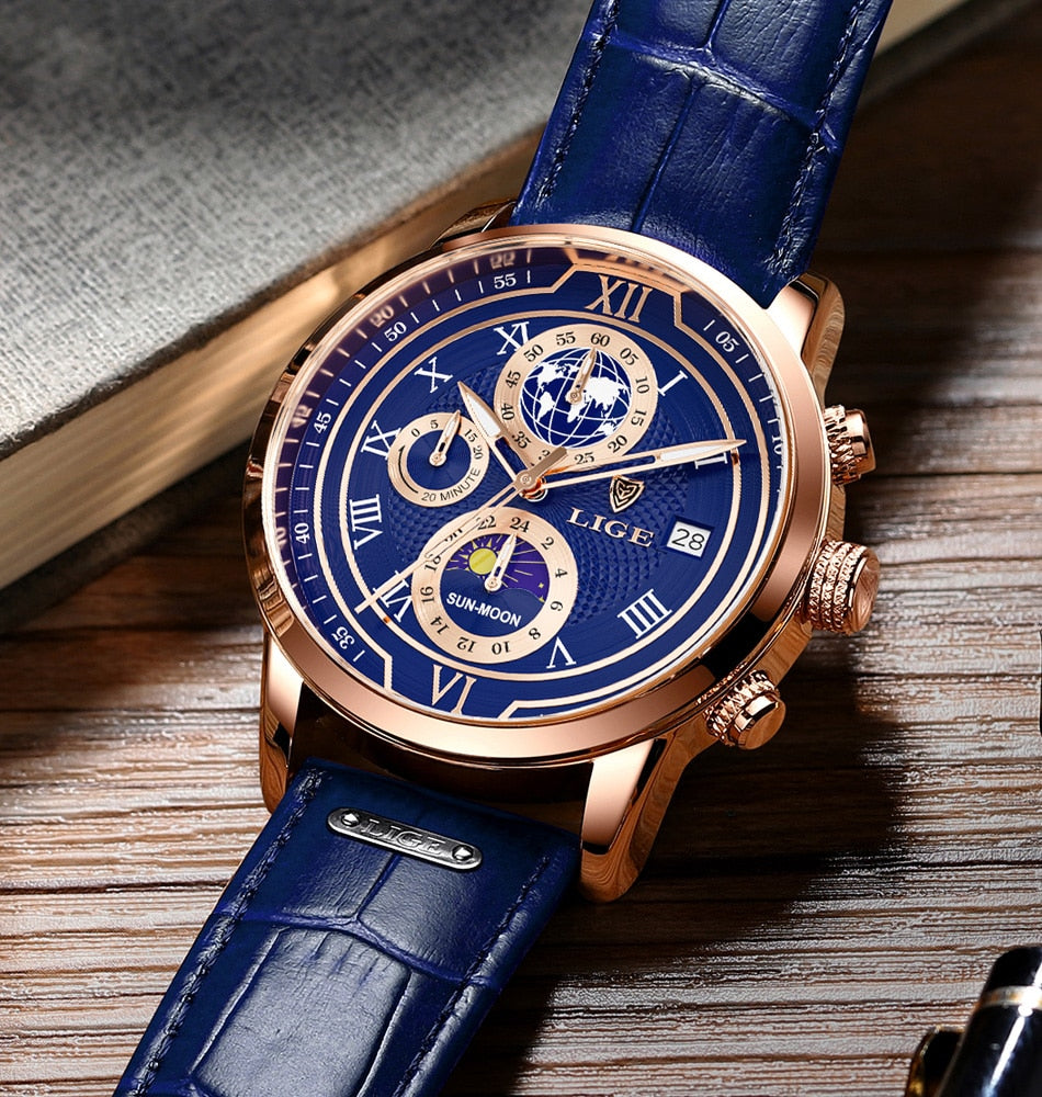 Herrenuhr Lederarmband Chronograph Automatik Edelstahl