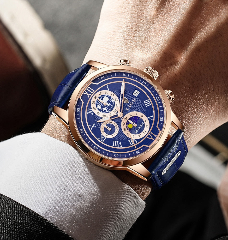 Herrenuhr Lederarmband Chronograph Automatik Edelstahl