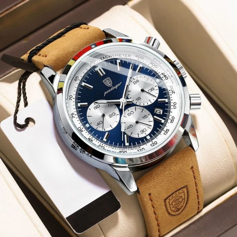 Herren Chronograph Armbanduhr Leder Automatik