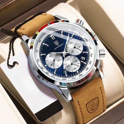 Herren Chronograph Armbanduhr Leder Automatik