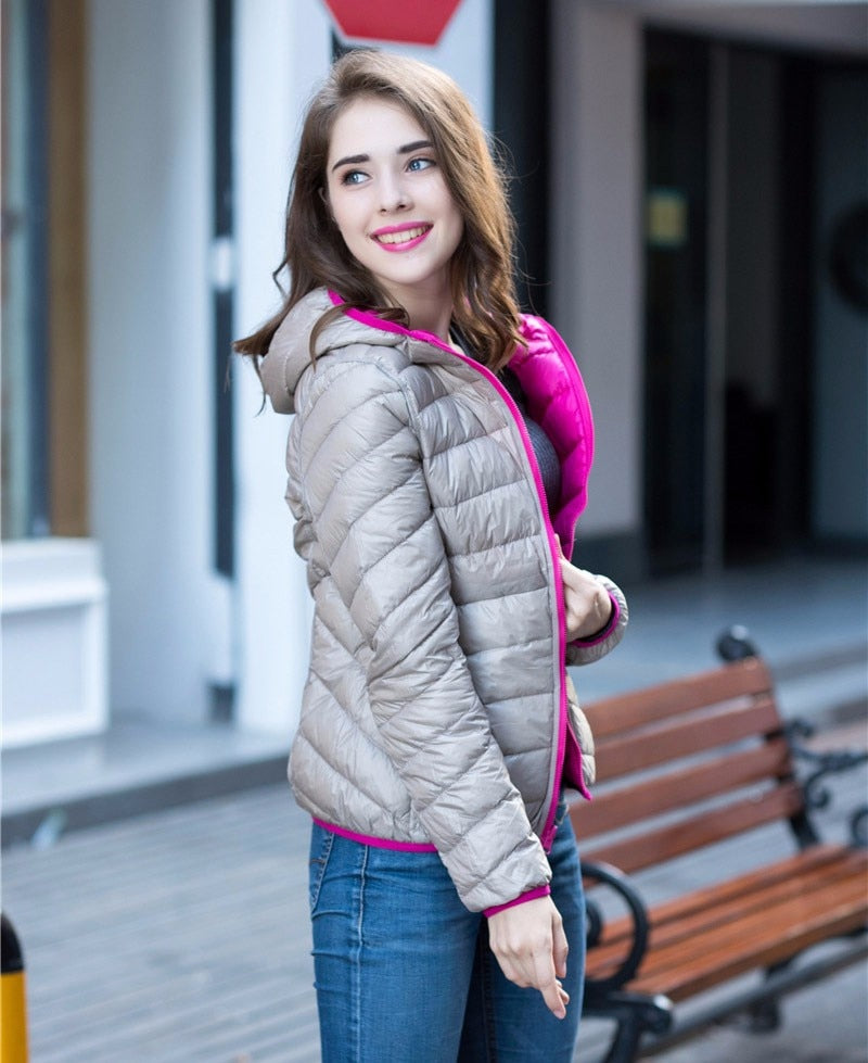 Damen Wende-Daunenjacke Leicht Warm Wasserdicht