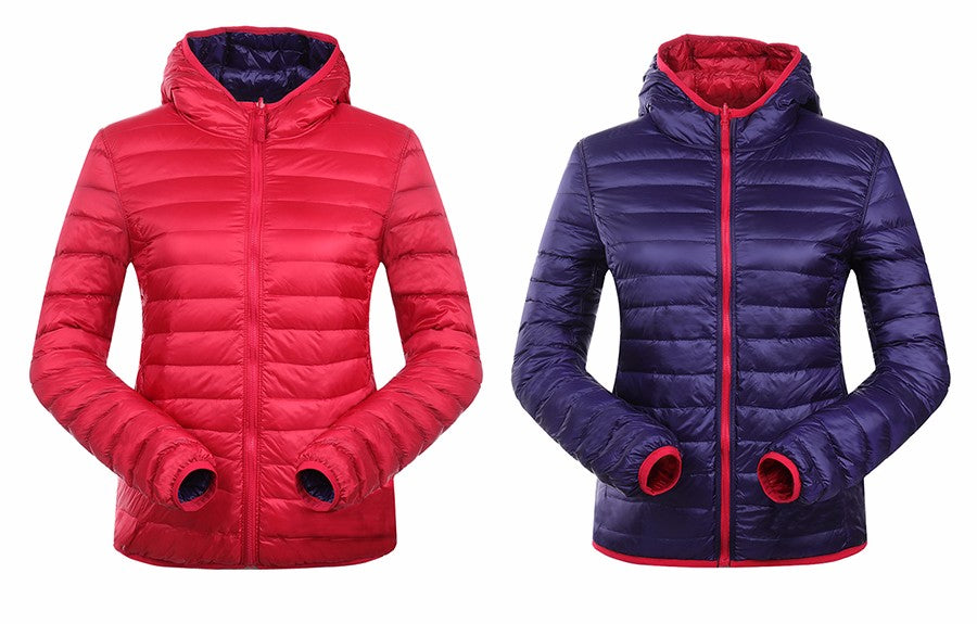 Damen Wende-Daunenjacke Leicht Warm Wasserdicht