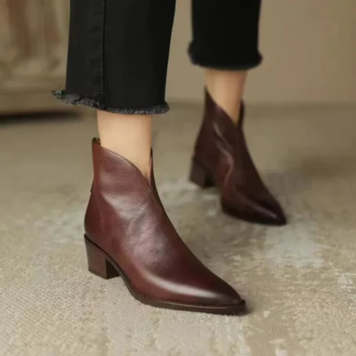 Damen Stiefelette Leder Elegant Blockabsatz