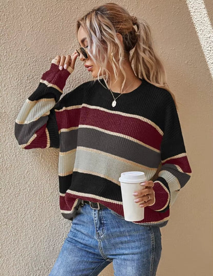 Weicher Damen Oversize Pullover Gestreift Groß