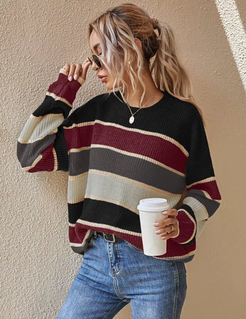 Weicher Damen Oversize Pullover Gestreift Groß
