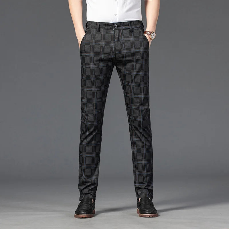 Herren Slimfit Hosen Kariert Elegant