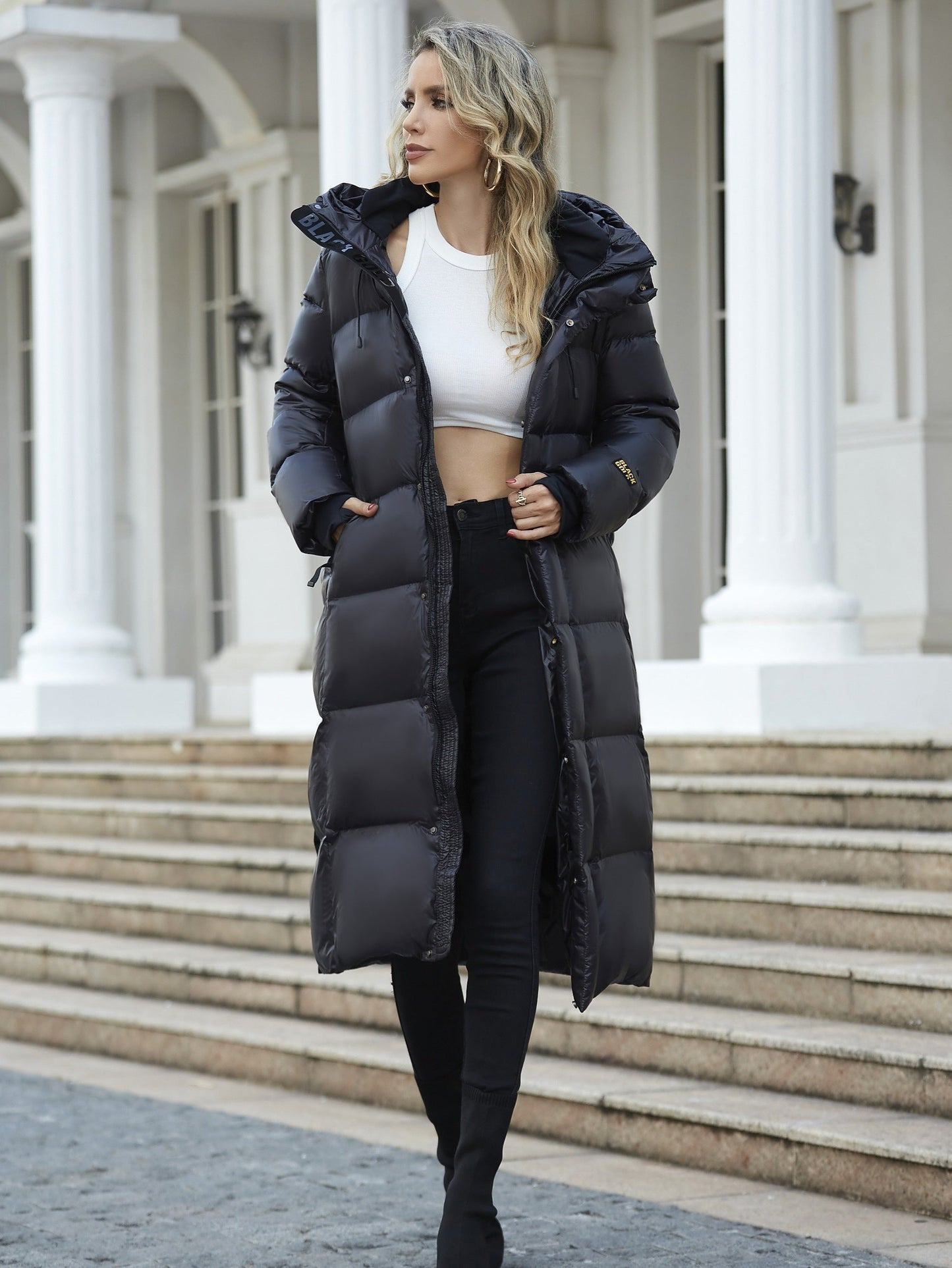 Damen Winterparka Lang Wattiert Mit Kapuze - Norvielle