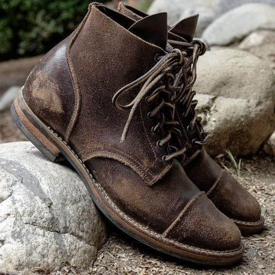 Damen Retro Schnürstiefel Stiefel Leder