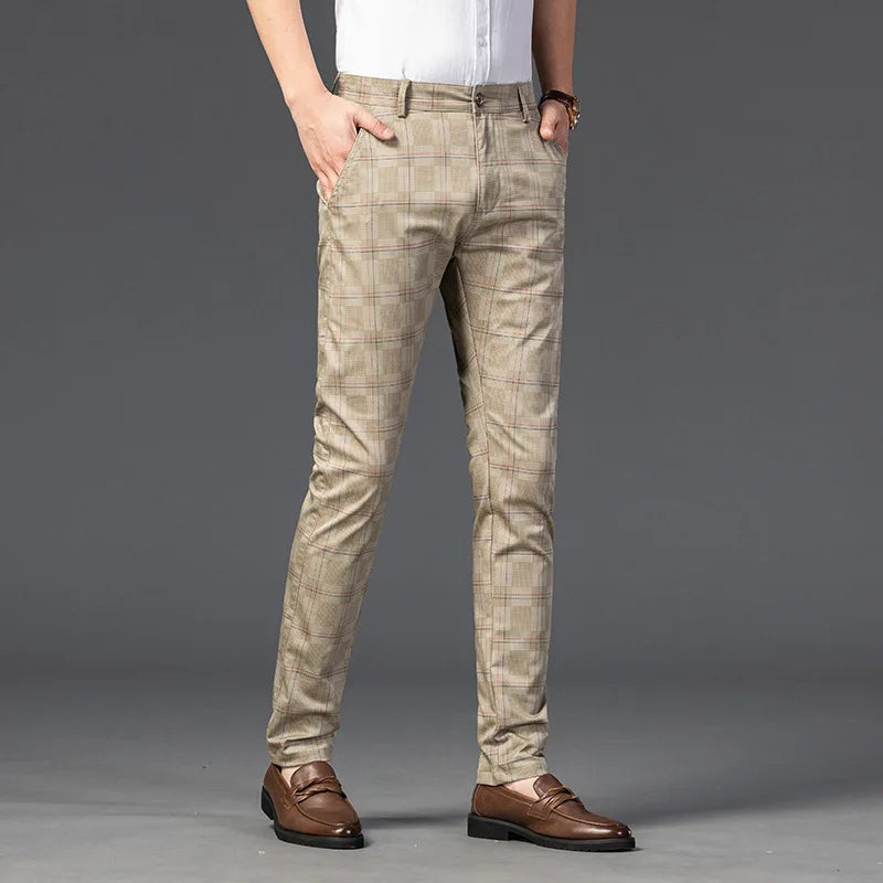 Herren Slimfit Hosen Kariert Elegant