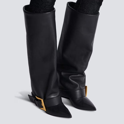 Damen High Heel Stiefel Goldene Schnalle - Norvielle