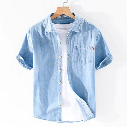 Herrenhemd Baumwolle Denim Blau Modern
