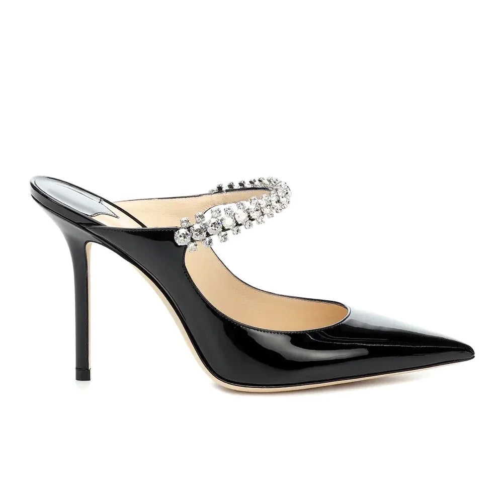 Damen Pumps Lackleder Vegan mit Kristalldetails Schwarz - Norvielle