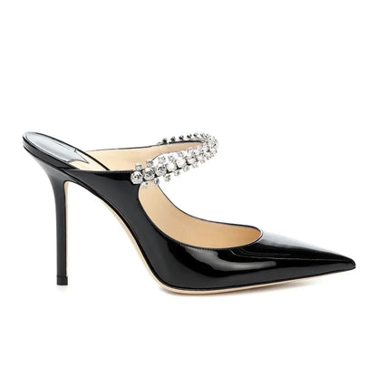 Damen Pumps Lackleder Vegan mit Kristalldetails Schwarz - Norvielle