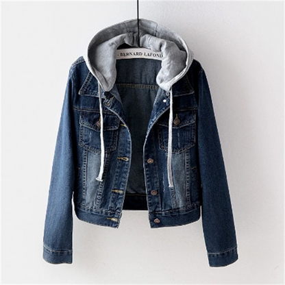 Damen Denimjacke Abnehmbare Kapuze Modern Blau