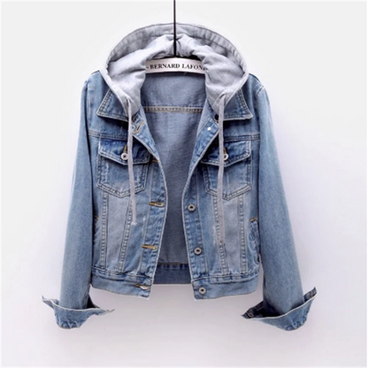 Damen Denimjacke Abnehmbare Kapuze Modern Blau - Norvielle