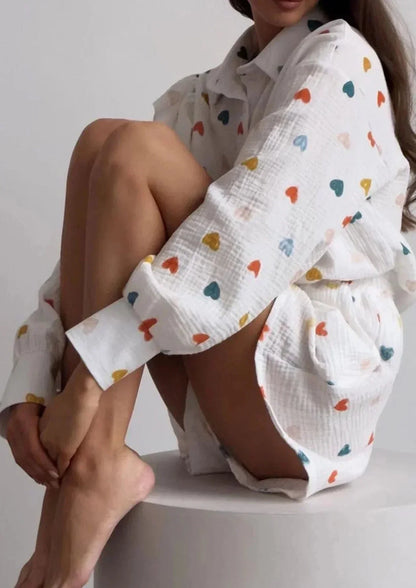 Herz-Print Damen Zweiteiler Sommeroutfit