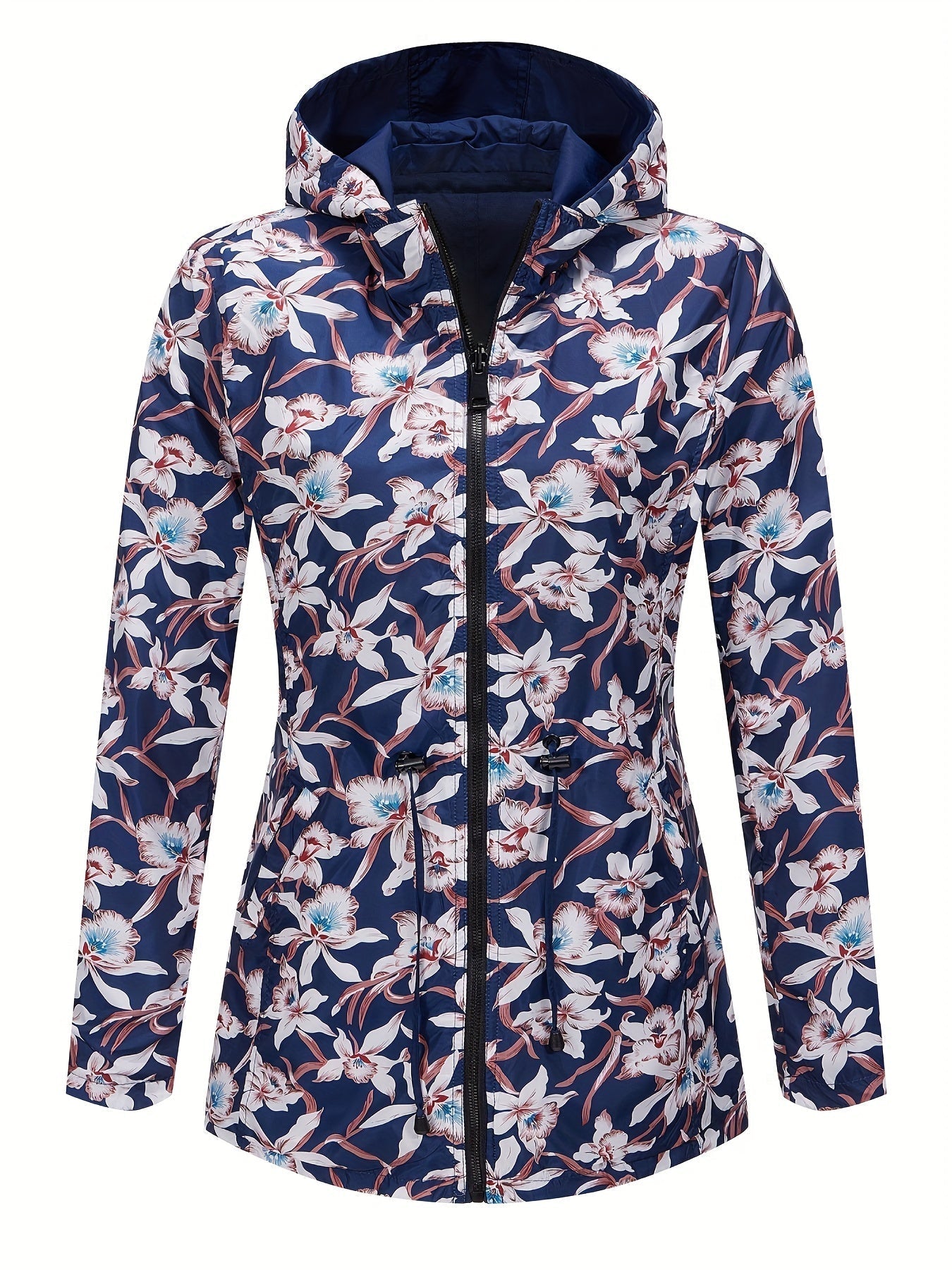 Damen Regenjacke Wasserdicht Blumenmuster Kapuze