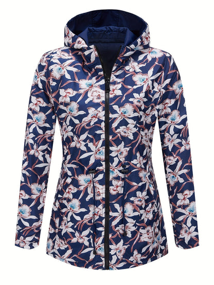 Damen Regenjacke Wasserdicht Blumenmuster Kapuze