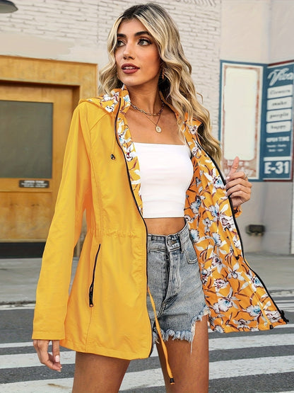 Damen Regenjacke Wasserdicht Blumenmuster Kapuze