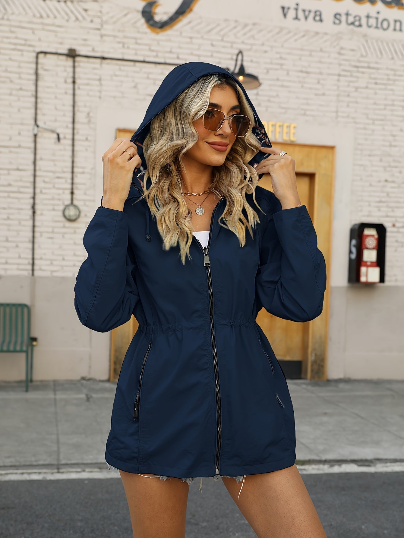 Damen Regenjacke Wasserdicht Blumenmuster Kapuze