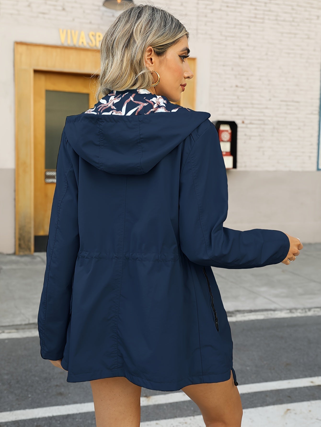 Damen Regenjacke Wasserdicht Blumenmuster Kapuze