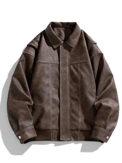 Damen Lederjacke Klappkragen Taschen