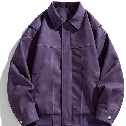 Damen Lederjacke Klappkragen Taschen