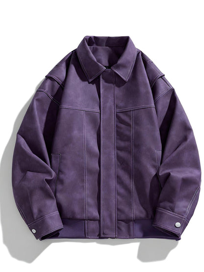 Damen Lederjacke Klappkragen Taschen